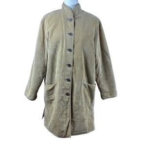 ORVIS Corduroy Barn Jacket 14 P Mandarin Collar Long Chore Coat  Tan (L668)